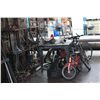 Image 2 : METAL SHOP SET INCLUDING: PALLET OF METRO RACK PARTS, TABLE, SHELVING, BIKES & LAMP PARTS