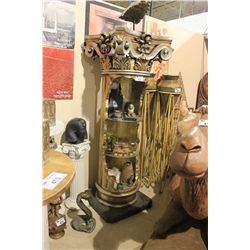 HOLLOWED OUT COLUMN SHELF WITH ASSORTED EGYPTIAN DECOR ITEMS