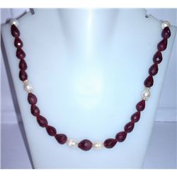 243.30 Ct Necklace of Ruby and Pearl Sterling 925 Silver
