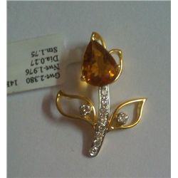 2.380g Pendant Made in 14kt 1.976g Gold, 0.27 Ctw Diamond, 1.75 Ctw Citrine