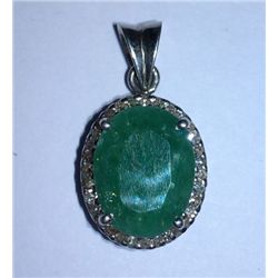 3.130g Pendant of Diamond and Emerald Sterling 925 Silver