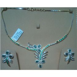 Necklace And Earring Set Diamond: 2.22 Ctw, Hydro Emerald : 6.85 Ctw And 18kt Gold 30.900 Gram