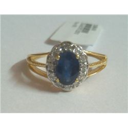 2.800g Ring Made in 18kt 2.582g Gold, 0.15 Ctw Diamond, 0.94 Ctw Sapphire