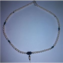 56.20 Ct Necklace of Pearl,Emerald and Tanzanite Sterling 925 Silver