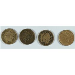 LOT OF ( 4 ) INDIAN HEAD CENTS: 1861 VG, 1862  VF, 1862-F, 1863-VG
