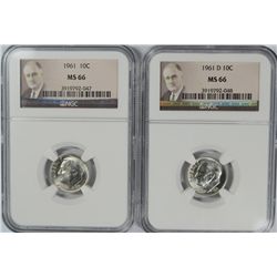1961 & 1961-D ROOSEVELT DIMES, NGC MS-66