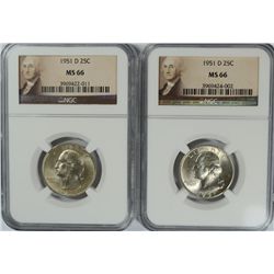 ( 2 ) 1951-D WASHINGTON QUARTERS, NGC MS-66