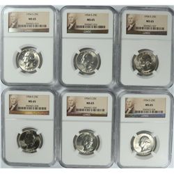 ( 6 ) 1954-S WASHINGTON QUARTERS, NGC MS-65
