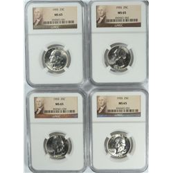( 4 ) 1955 WASHINGTON QUARTER, NGC MS-65
