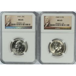 1959 & 1960-D WASHINGTON QUARTERS,  NGC  MS-65