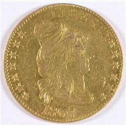 1807 $5 GOLD HERALDIC EAGLE BUST FACING RIGHT AU-58, EXTREMELY RARE!