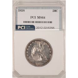 1858 SEATED HALF DOLLAR PCI MS64