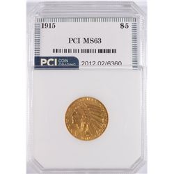 1915 $5 GOLD INDIAN PCI MS63