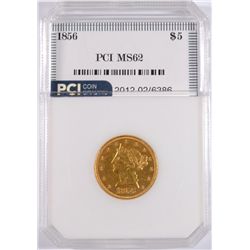 1856 LIBERTY HEAD $5 GOLD PCI MS62