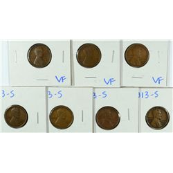 (7) 1913-S LINCOLN CENTS VF'S