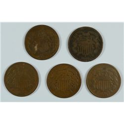 (5) 1865 TWO CENT PCS