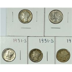 (5) 1931-S MERCURY DIMES