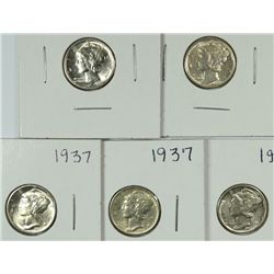 (5) 1937 MERCURY DIMES (GEM BU'S)