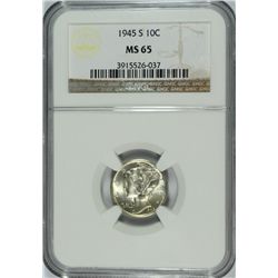 1945-S MERCURY DIME NGC MS-65