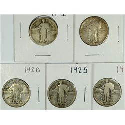 (5) STANDING LIBERTY QUARTERS (17 I, 18-D, 20, 25, 26)