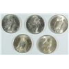 Image 2 : ( 5 ) CHOICE BU PEACE DOLLARS: 1922, ( 2) 1923,  ( 1 ) 1924 & ( 1 ) 1925