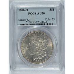 1886-O MORGAN SILVER DOLLAR PCGS AU-50