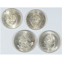 ( 4 ) MEXICAN 5 PESOS BU SILVER COINS: 1953, 1957, 1956 & 1948