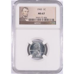 1943 LINCOLN CENT, NGC MS-67