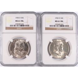 LOT OF ( 2 ) 1950-D FRANKLIN HALF DOLLAR, NGC MS-61 FBL