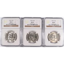 LOT OF ( 3 ) 1954-S FRANKLIN HALF DOLLARS, NGC MS-63