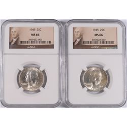 LOT OF ( 2 ) 1945 WASHINGTON QUARTERS, NGC MS-66  SCARCE!