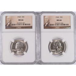 LOT OF ( 2 ) 1960 WASHINGTON QUARTERS, NGC MS-66 SCARCE!