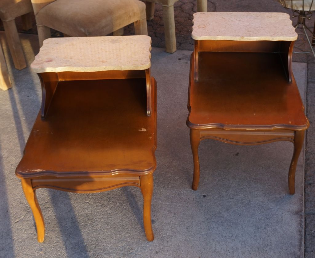 2 Vintage Tiered Marble Top End Tables