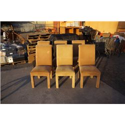 6 Beige High Back, Cloth, Dinning Room Chairs.