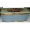 Image 1 : Vintage Blue/Gold Wicker Trunk With Flower Lid.