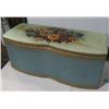 Image 2 : Vintage Blue/Gold Wicker Trunk With Flower Lid.