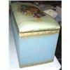 Image 3 : Vintage Blue/Gold Wicker Trunk With Flower Lid.