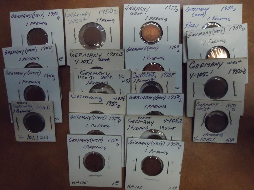 20 ASSORTED 1949-1977 GERMAN PFENNIGS MOSTLY 1950S