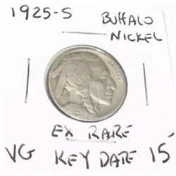 1925-S *EXTREMELY RARE KEY DATE* BUFFALO NICKEL RED BOOK VALUE $15.00+ *NICE EARLY VBERY GOOD GRADE*