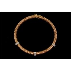 BRACELET:  [1] 18KRG flex bangle bracelet by Roberto Coin with a blue sapphire clasp and set with 48