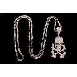 NECKLACE:  [1] 10KWG Franco chain, 4.0mms in diameter, 40 ''s, 45.0 grams; and [1] 14KWG skull and c