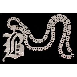 CHAIN & PENDANT:  [1] 14KWG 34 inch ''B'' link chain pave' set with round diamonds,  TWA 17.70 cts.,