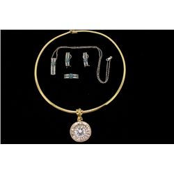 NECKLACE:  [1] 10KYG Omega chain necklace;  and [1] 10KYG pendant set with synthetic clear stones;  