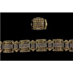 BRACELET & RING:  [1] 14KYG bracelet set with princess and baguette cut diamonds, approx. 18.0 cttw.