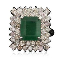 14KT White Gold 3.34ct Emerald and Diamond Ring