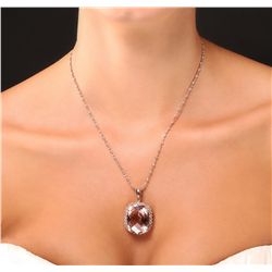 14KT Rose Gold 29.85ct Morganite and Diamond Pendant With Chain