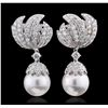 Image 3 : 18KT White Gold 6.90ctw Diamond and Pearl Earrings