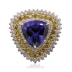 14KT Yellow Gold 28.41ct GIA Certified Tanzanite and Diamond Ring