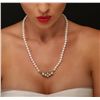 Image 2 : 18KT Yellow Gold 0.18ctw Diamond and  Pearl Necklace