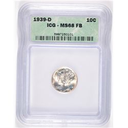 1939-D MERCURY DIME ICG MS68 FB RARE!